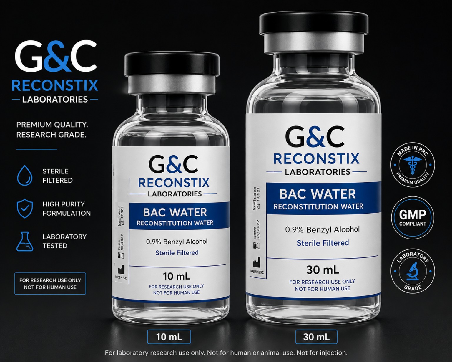 G&C ReconStix 10 mL and 30 mL laboratory water vials