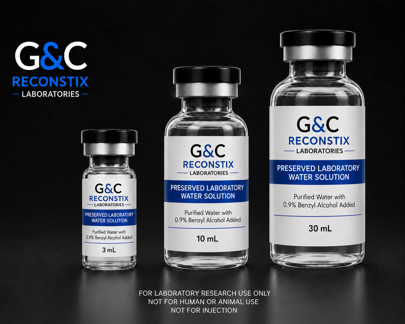 G&C Reconstix 3 mL, 10 mL, and 30 mL research solution vial formats